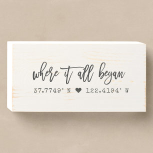 Newlywed New Bride Engagement Wedding Coordinates Wooden Box Sign