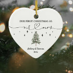 Newlywed Our First Christmas as Mr. & Mrs. Ceramic Ornament<br><div class="desc">Celebrate your first holiday season as newlyweds with this elegant ornament. A timeless keepsake that marks a beautiful milestone and adds a personal touch to your holiday décor.</div>