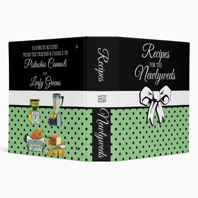 Newlywed Personalized Polka Dot Bow Green  3 Ring Binder (Background)