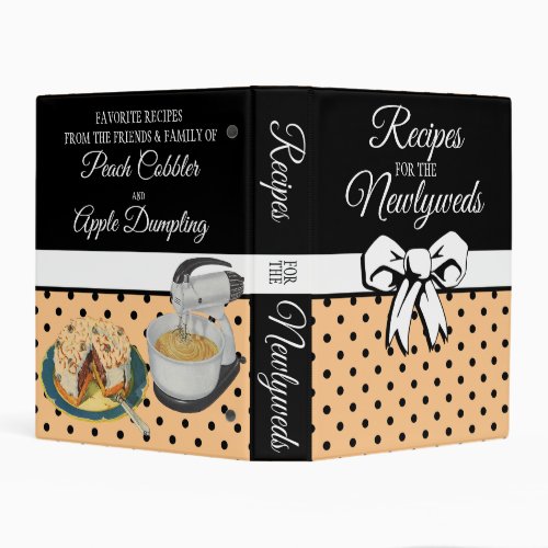 Newlywed Personalized Polka Dot Bow Peach Recipes Mini Binder