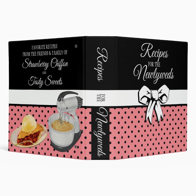 Newlywed Personalized Polka Dot Bow Pink 3 Ring Binder (Background)