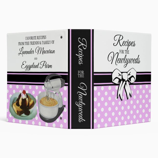 Newlywed Personalized Polka Dot Bow Purple 3 Ring Binder (Background)
