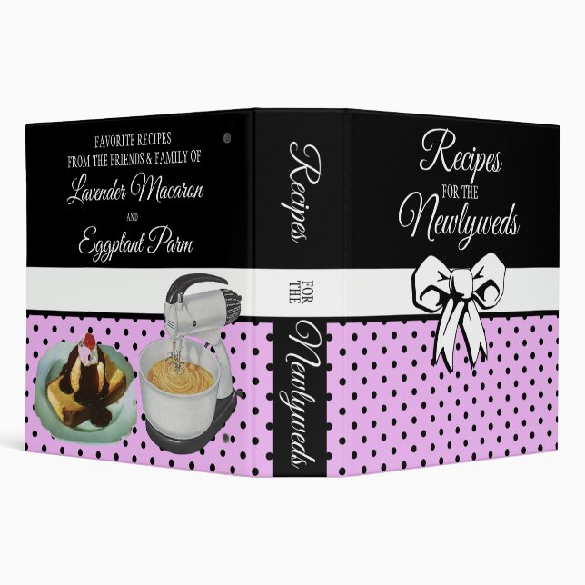 Newlywed Personalized Polka Dot Bow Purple 3 Ring Binder (Background)