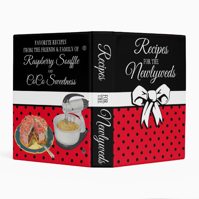 Newlywed Personalized Polka Dot Bow Red Recipes Mini Binder (Background)