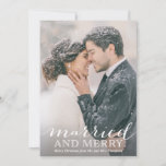 Newlywed Photo Christmas Cards - Married and Merry<br><div class="desc">Use our portrait photo newlywed Christmas cards with "Married and Merry" wording to wish your friends and family a merry Christmas. BONUS: The patterned backer can be changed to a different pattern and color. Go to the "Personalize This Template" section then click the "Click to Customize Further" at the bottom....</div>