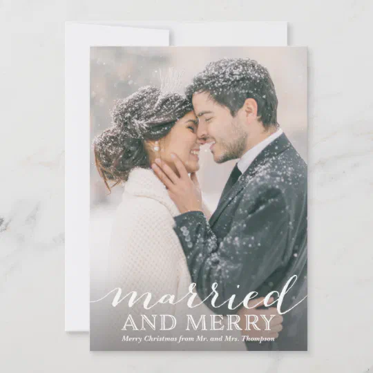 Newlywed photo Christmas cards - married and merry