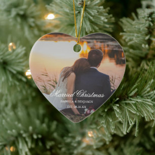 Newlywed Photo Elegant Christmas Ceramic Ornament