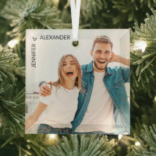 Newlywed Photo Glass Ornament