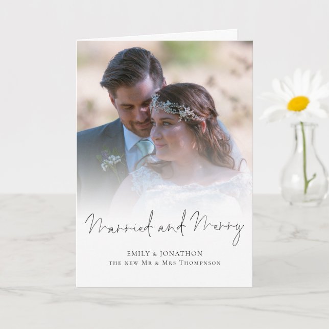 Newlywed Photo Married and Merry Christmas Folded Card (Small Plant)