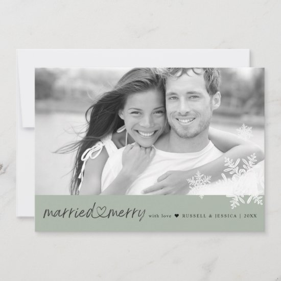 Newlywed Photo Married and Merry Flat Holiday Card