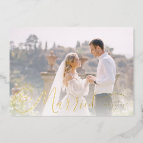 Newlywed Photo Merry and Married Your Greeting Foil Holiday Card