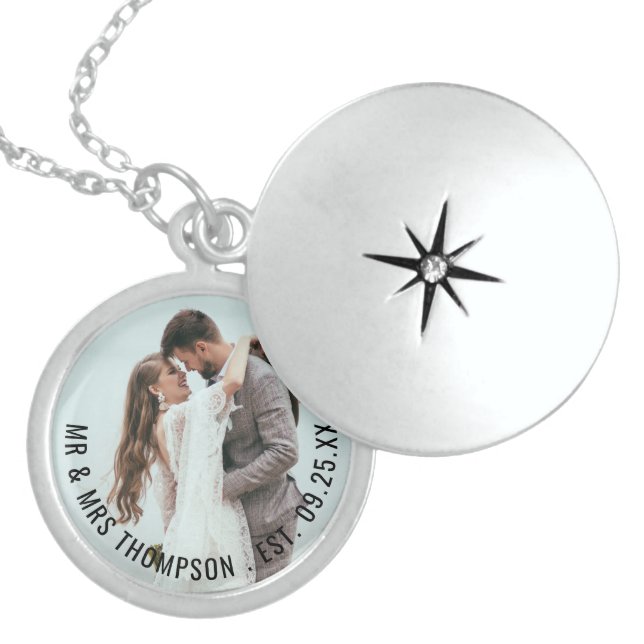 Newlywed Photo Name Wedding Date Bridal Gift Locket Necklace (Front)