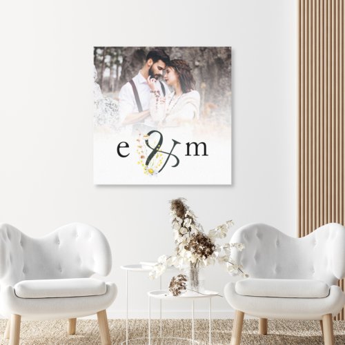 Newlywed Photo Overlay Initials Ampersand Wedding Canvas Print