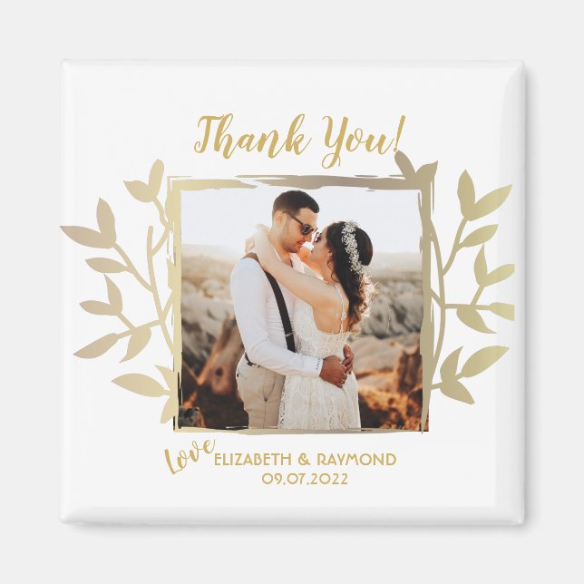 Newlywed Photo Thank You Wedding Gold Frame Magnet (Front)