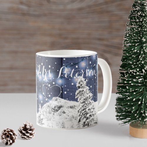 Newlywed rustic winter monogrammed navy white coffee mug