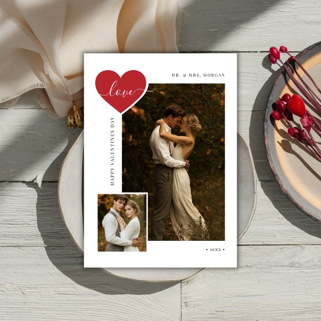 Newlywed Script Love Just Married Valentines Photo Holiday Card (Creator Uploaded)