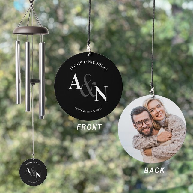  Newlywed Simple Modern Monogram Photo Wind Chime (Creator Uploaded)