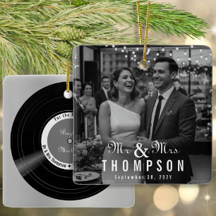 Newlywed Vinyl Record Album Cover Mr & Mrs Photo Ceramic Ornament