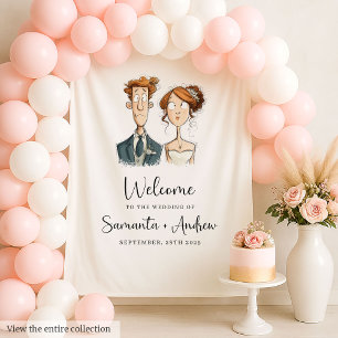 Newlywed Wedding Banner Quirky Bride Groom Waterco Tapestry