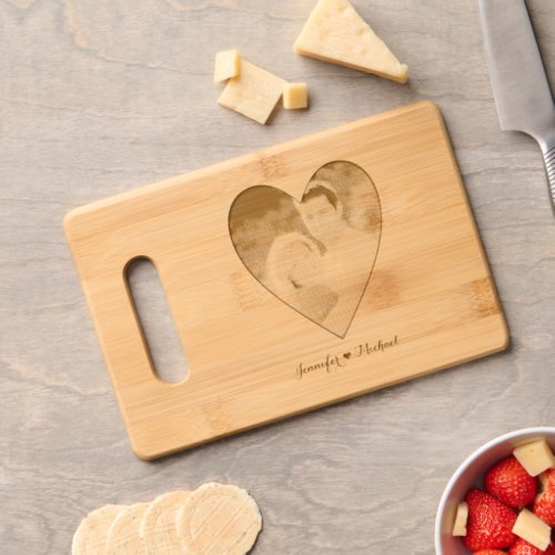 Newlywed Wedding Photo Engraved Heart Bamboo Wood Cutting Board