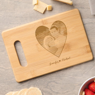 Newlywed Wedding Photo Engraved Heart Bamboo Wood Cutting Board