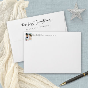 Newlyweds 1st Christmas Photo Name Return Address Envelope