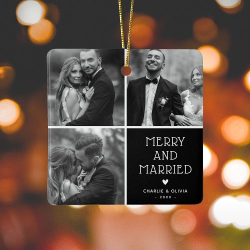 Newlyweds 3 x Photo Merry &amp; Married Christmas Ceramic Ornament