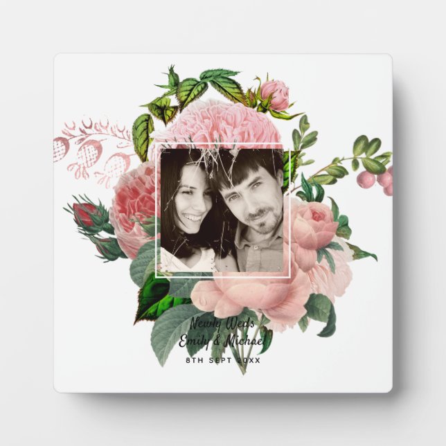 Newlyweds Blush Pink Roses Botanical Floral PHOTO Plaque (Front)