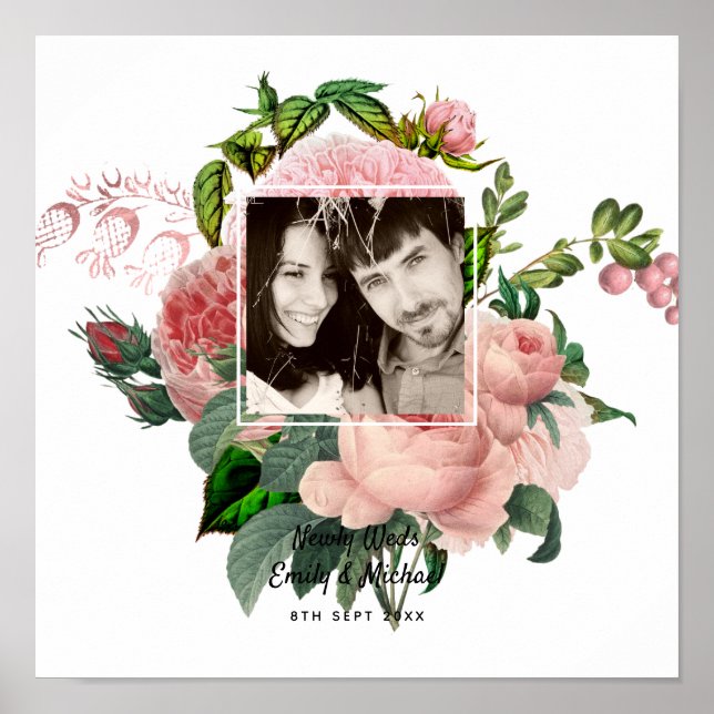 Newlyweds Blush Pink Roses Botanical Floral PHOTO Poster (Front)