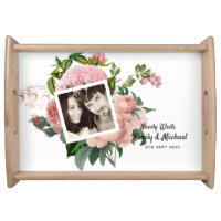 Newlyweds Blush Pink Roses Botanical Floral PHOTO Serving Tray