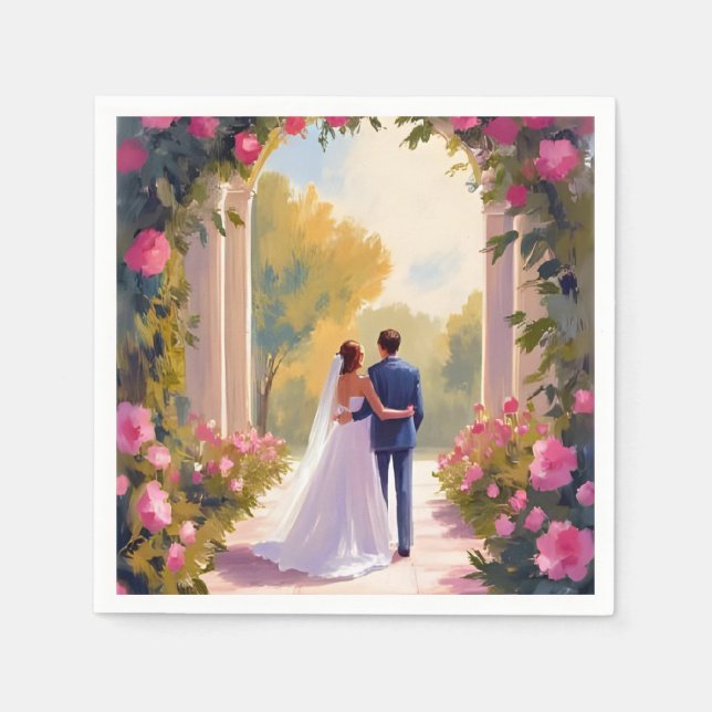Newlyweds Bride & Groom Wedding Painting Napkins (Front)