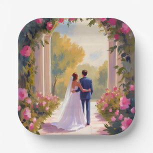 Newlyweds Bride & Groom Wedding Painting Paper Plates