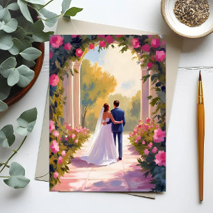 Newlyweds Bride & Groom Wedding Painting Postcard