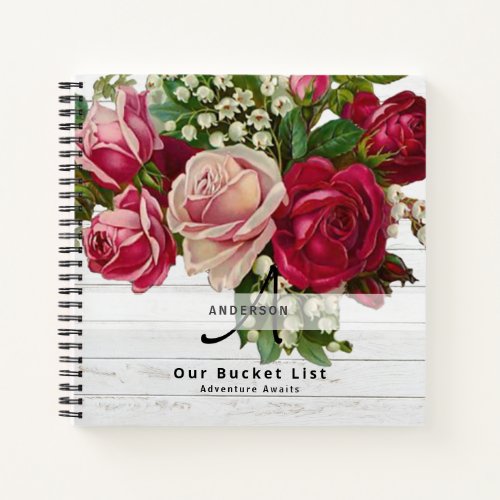 Newlyweds BUCKET LIST Keepsake Vintage Roses Notebook