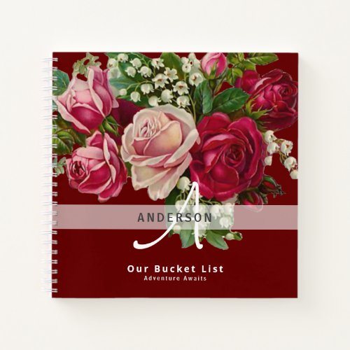 Newlyweds BUCKET LIST Keepsake Vintage Roses Notebook