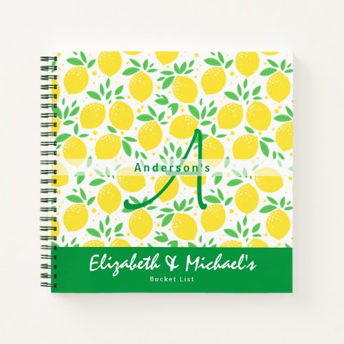 Newlyweds BUCKET LIST Lemon Pattern Theme Notebook