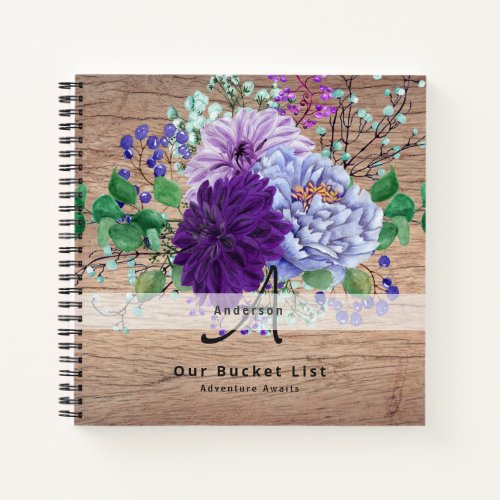 Newlyweds BUCKET LIST Photo Rustic Purple Floral Notebook