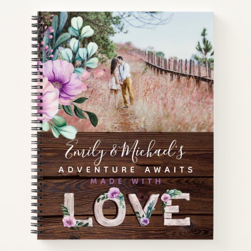 Newlyweds BUCKET LIST Photo Rustic Purple Floral Notebook