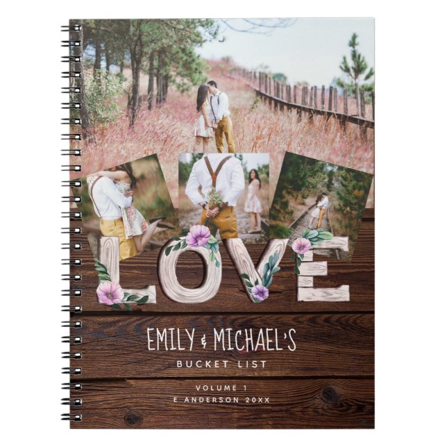Newlyweds BUCKET LIST Photo Rustic Purple Floral Notebook (Front)