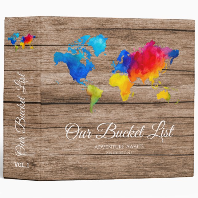 Newlyweds BUCKET LIST Travel Adventure Theme Map 3 Ring Binder (Front/Spine)