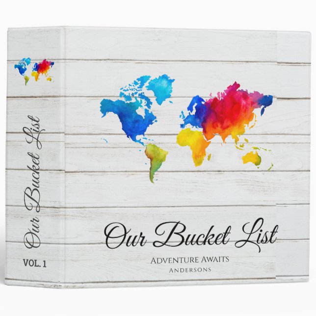 Newlyweds BUCKET LIST Travel Adventure Theme Map 3 Ring Binder (Front/Spine)
