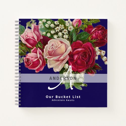 Newlyweds BUCKET LIST Vintage Roses Custom Notebook