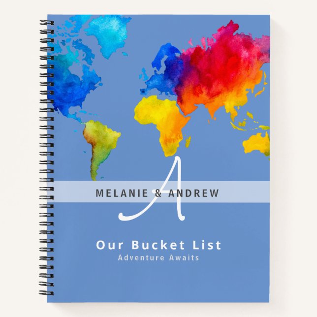 Newlyweds BUCKET LIST World Travel Map Theme Notebook (Front)