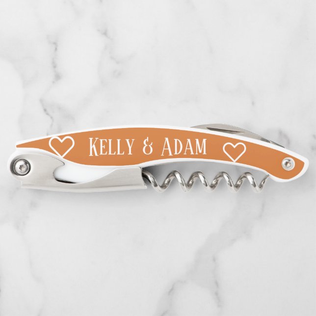 Newlywed's Cinnamon And White Personalized Waiter's Corkscrew (Front)