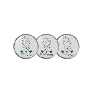 Newlyweds Couple Modern Dark Green Golf Ball Marker