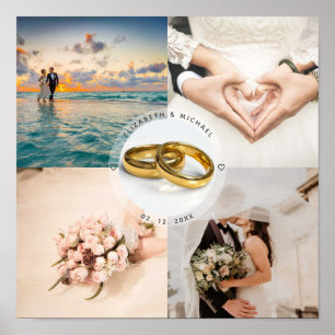 Newlyweds Couple Wedding Anniversary Photo Collage Poster