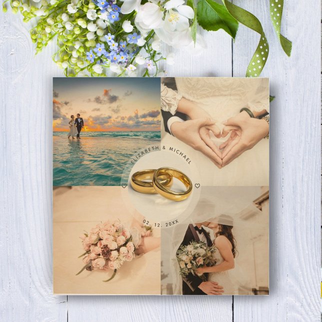 Newlyweds Couple Wedding Anniversary Photo Collage Wood Wall Art (Creator Uploaded)