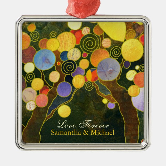 Newlyweds Couple Wedding Gift Ornament: Love Trees Metal Ornament (Front)