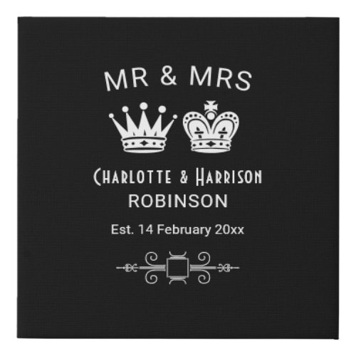 Newlyweds Couples King Queen Mr Mrs Personalized Faux Canvas Print