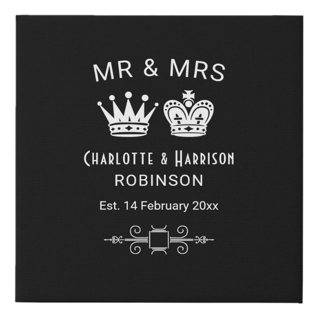 Newlyweds Couples King Queen Mr Mrs Personalized Faux Canvas Print (Front)